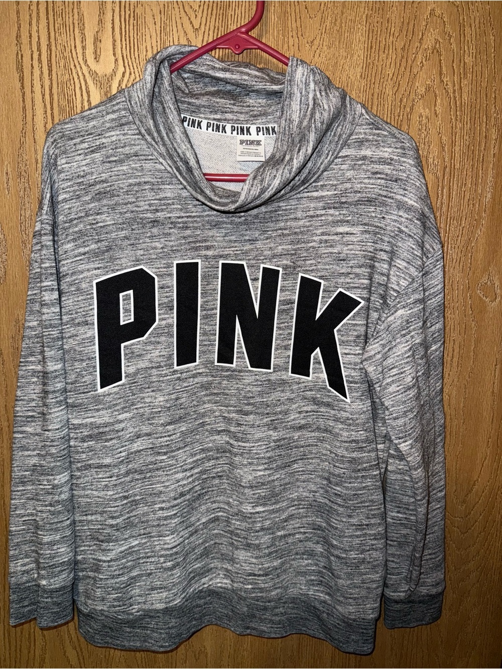 PINK Victoria's Secret Gray Marled Cowl Neck Sweater with Black Logo